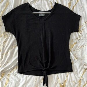 Black Short Sleeve Tie-Front Top